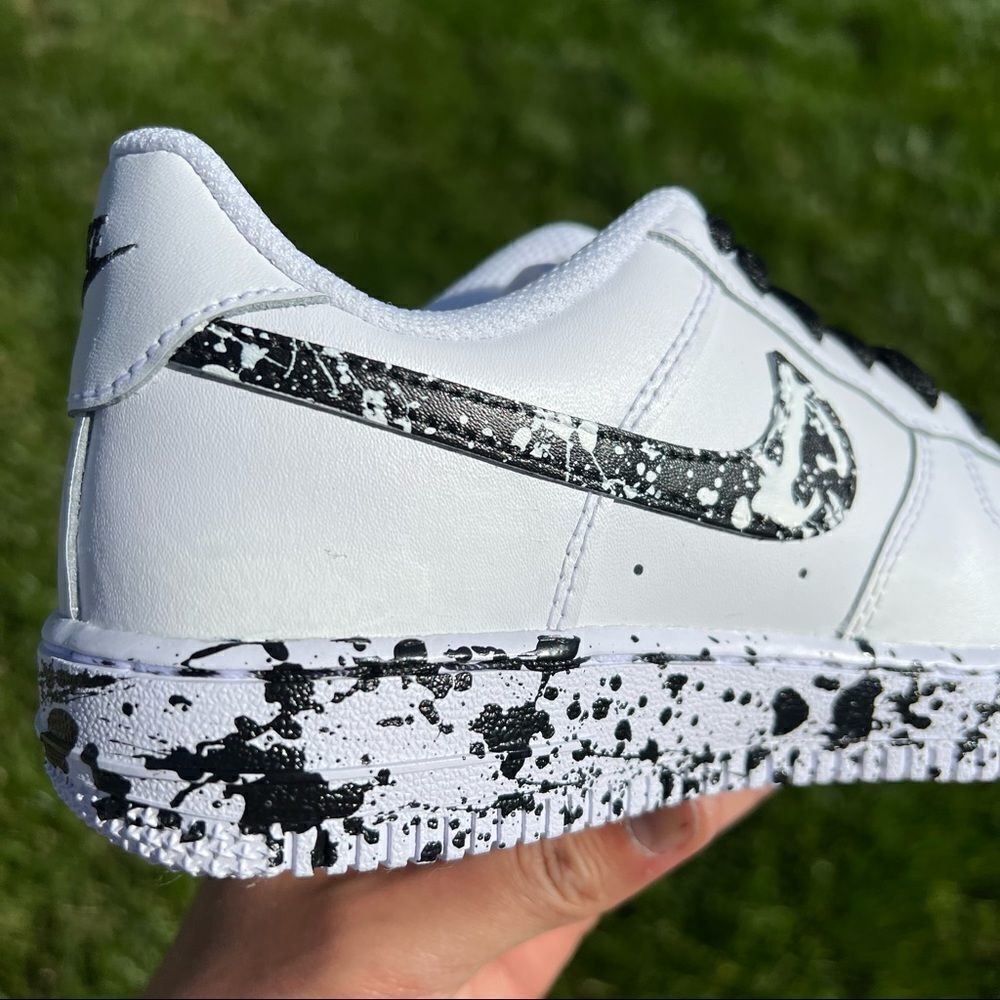 NIKE Custom Air Force 1 Black & White Splatter Sneakers NWB - Picture 2 of 7